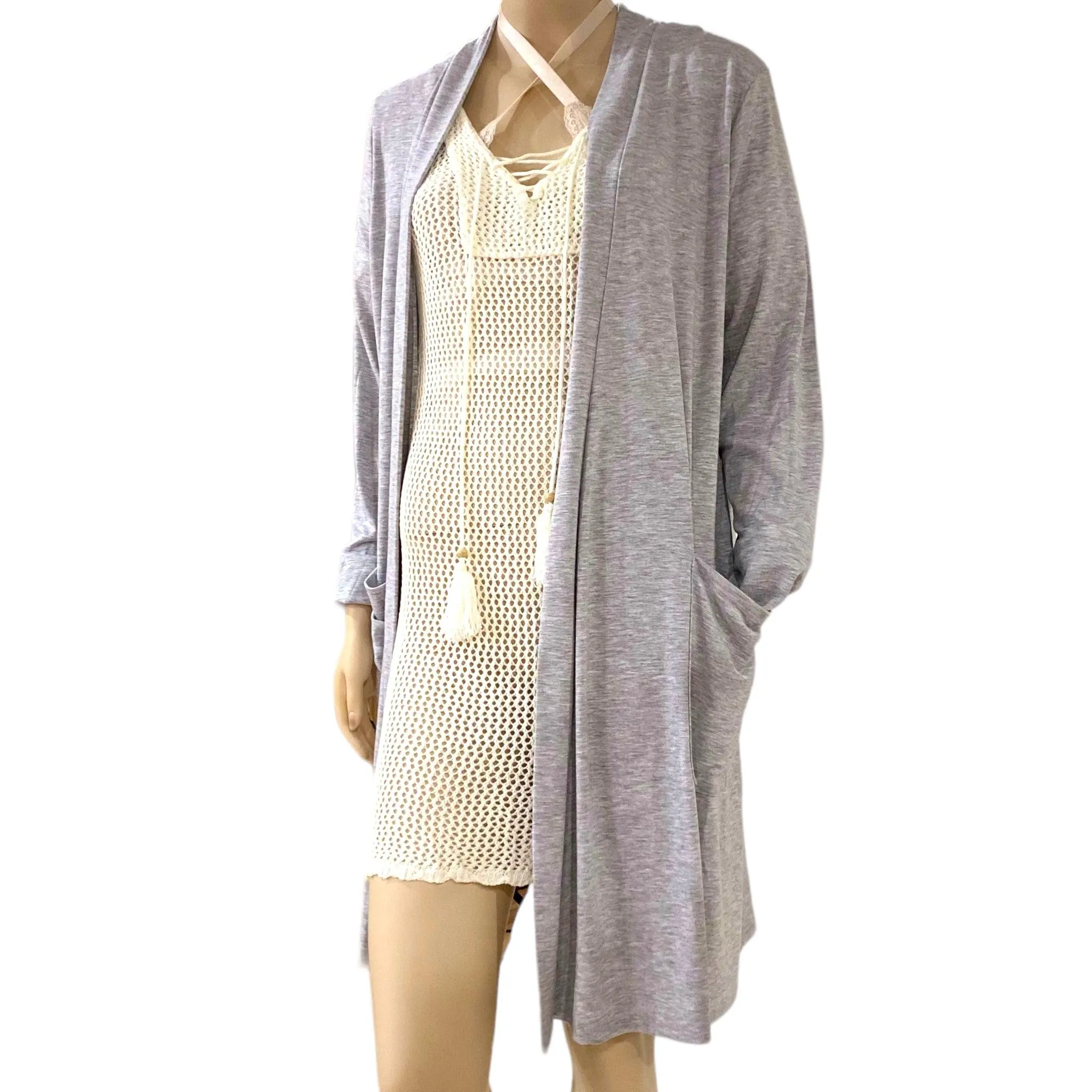 Heather Gray Thigh Length Cardigan