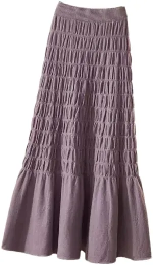 Hndudnff Women Solid Knit Pleated Skirt Office Thickening Warm Long Skirt A-Line Swing Midi Skirt