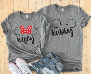 Hubby and Wifey Disney Couples Matching Unisex T Shirts - Mickey and Minnie - Anniversary