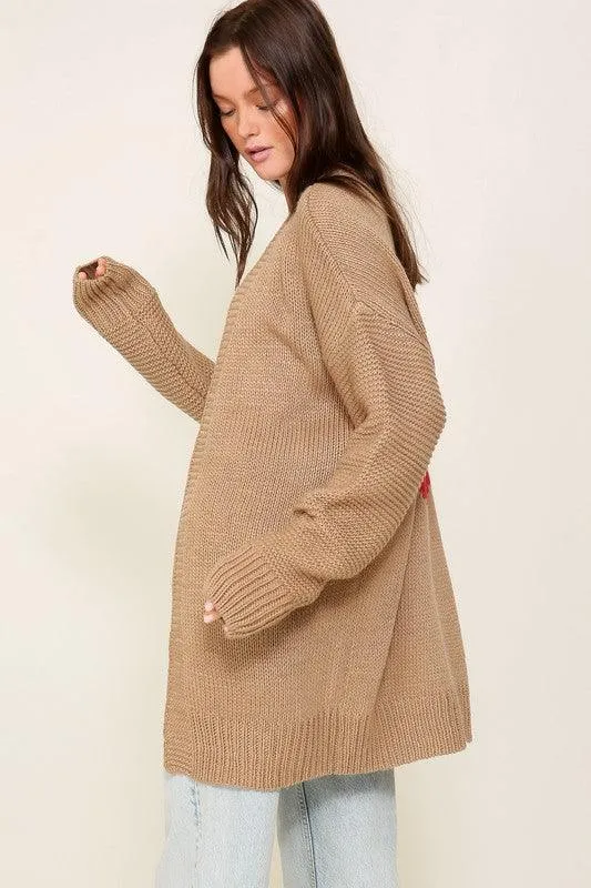 I heart you Long Sleeve Open Front Cardigan With Back Heart