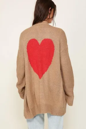 I heart you Long Sleeve Open Front Cardigan With Back Heart