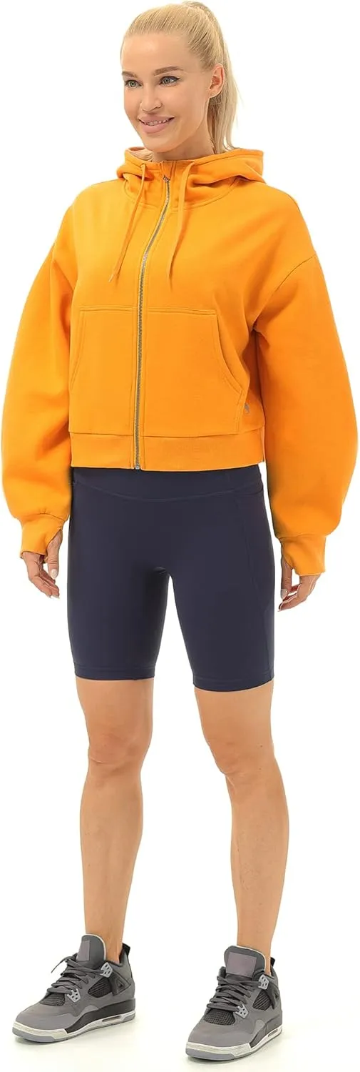 icyzone Fleece Lined Zip Up Jackets for Women with Pockets and Thumb Holes, Oversized Athletic Hoodie Sweatshirt