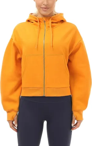 icyzone Fleece Lined Zip Up Jackets for Women with Pockets and Thumb Holes, Oversized Athletic Hoodie Sweatshirt