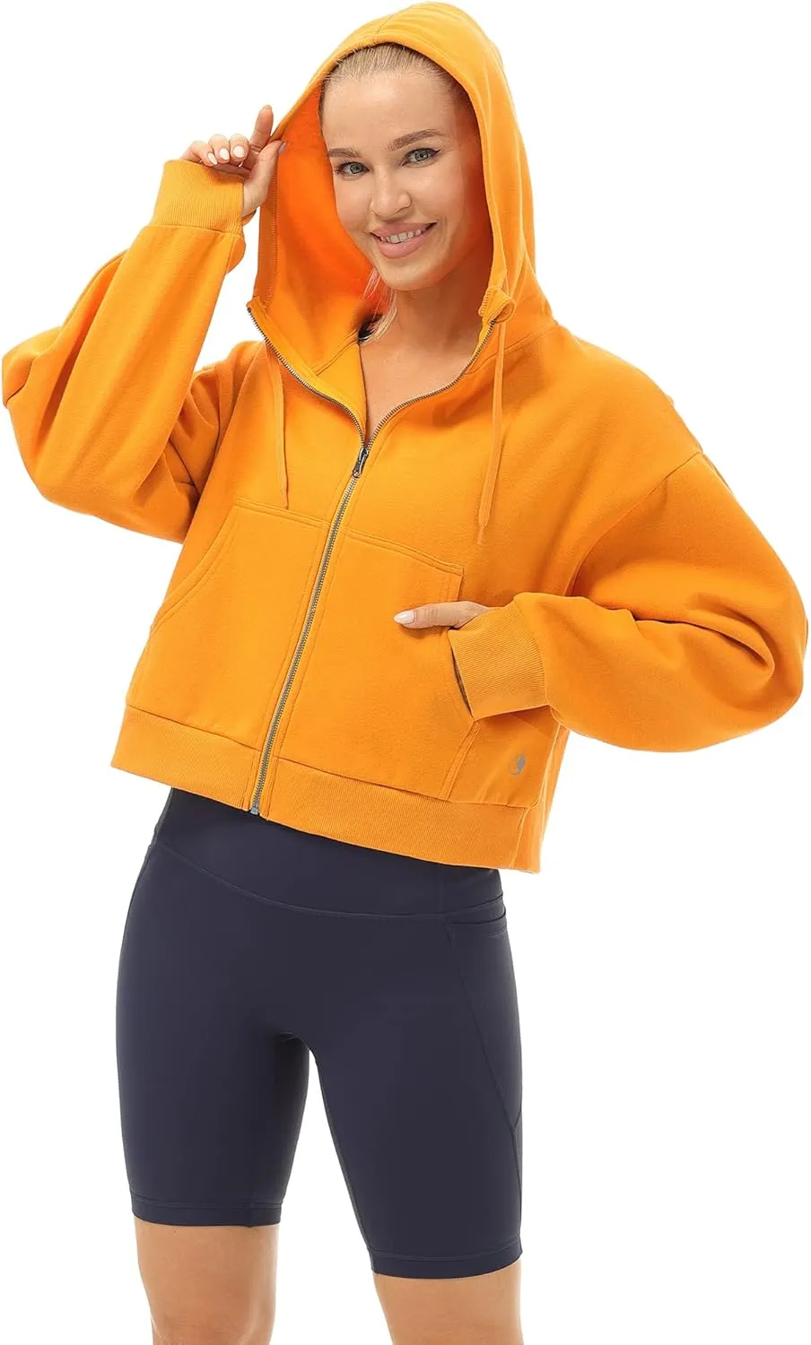icyzone Fleece Lined Zip Up Jackets for Women with Pockets and Thumb Holes, Oversized Athletic Hoodie Sweatshirt
