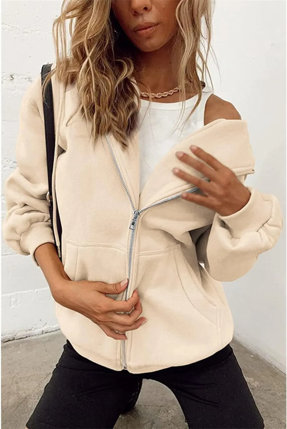JEsilunmaMY Women's Zip Up Oversized Cute Hoodies Long Sleeve Fall Jacket Sweatshirts Y2K Drawstring Jackets with Pockets