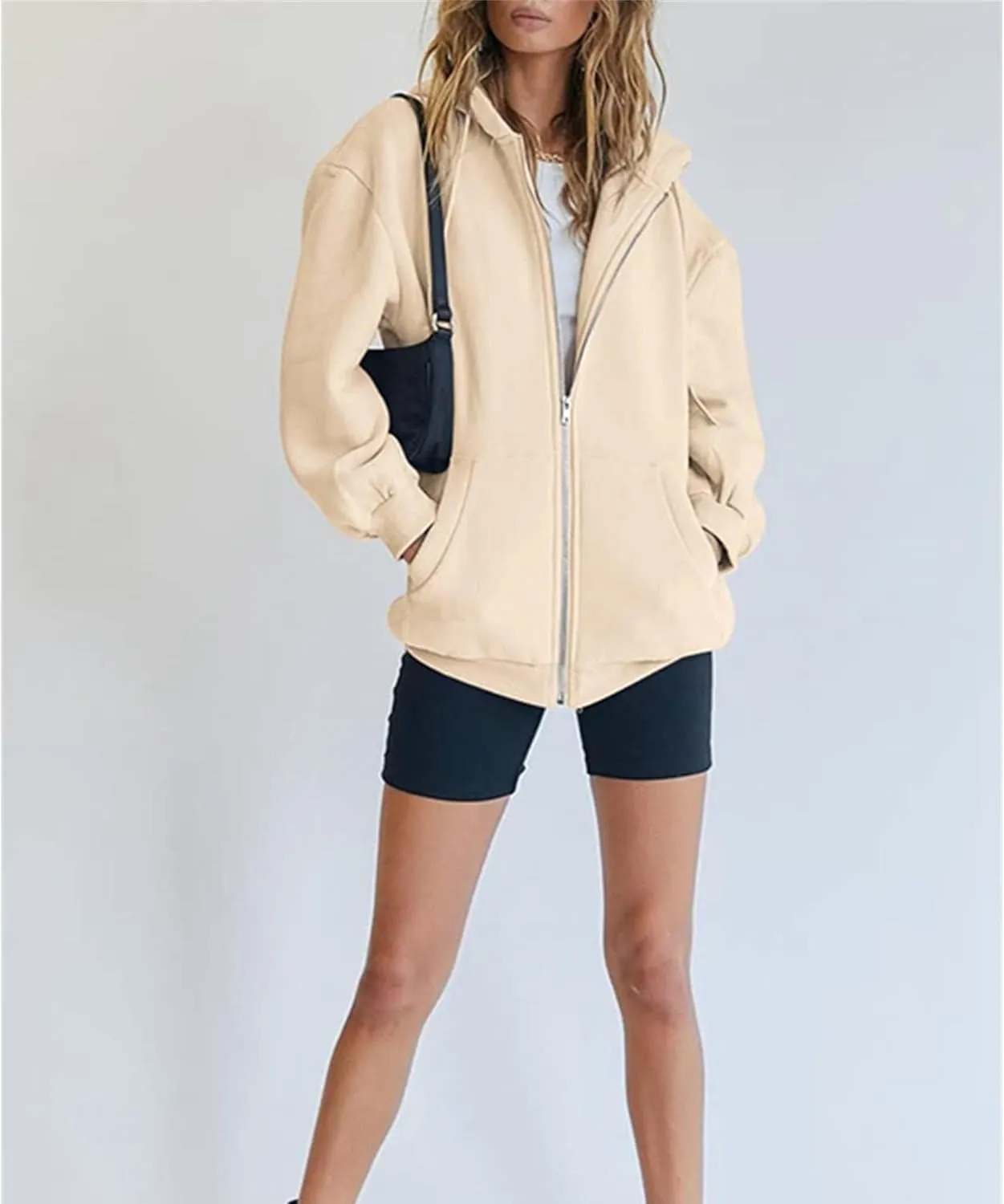 JEsilunmaMY Women's Zip Up Oversized Cute Hoodies Long Sleeve Fall Jacket Sweatshirts Y2K Drawstring Jackets with Pockets