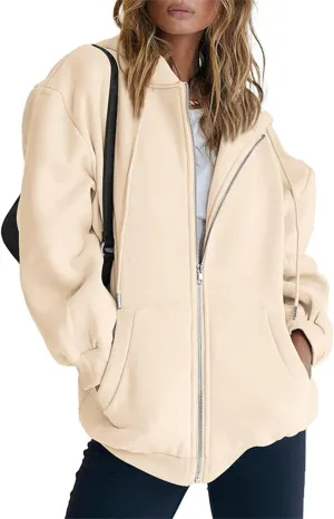 JEsilunmaMY Women's Zip Up Oversized Cute Hoodies Long Sleeve Fall Jacket Sweatshirts Y2K Drawstring Jackets with Pockets