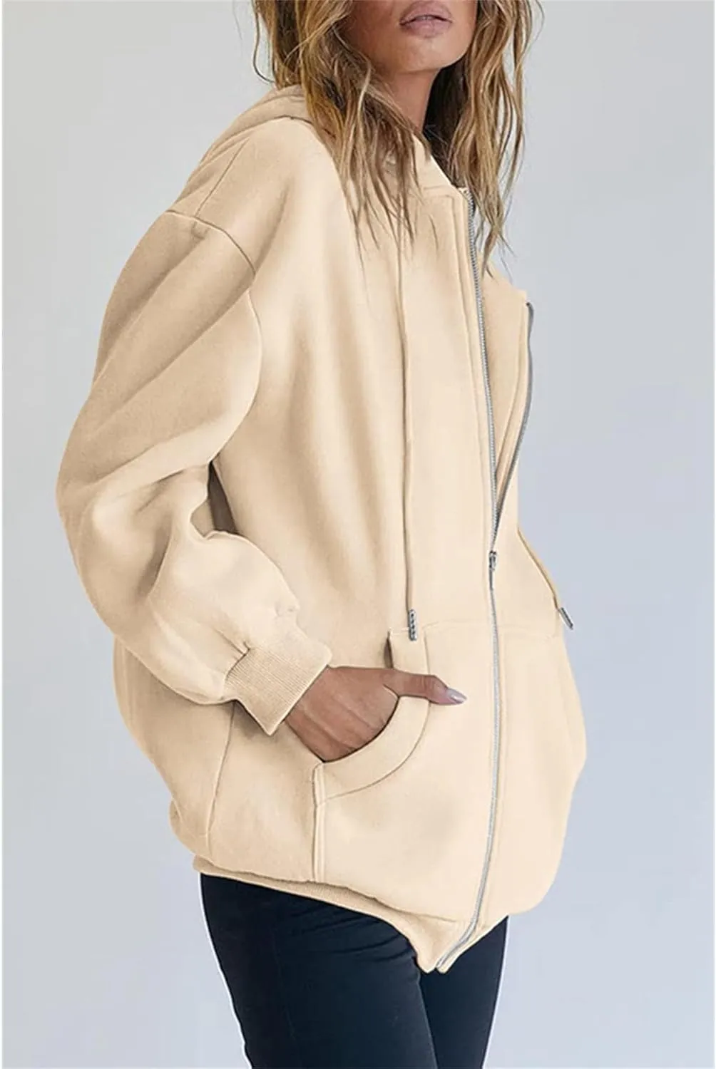JEsilunmaMY Women's Zip Up Oversized Cute Hoodies Long Sleeve Fall Jacket Sweatshirts Y2K Drawstring Jackets with Pockets
