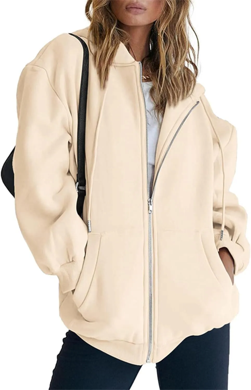 JEsilunmaMY Women's Zip Up Oversized Cute Hoodies Long Sleeve Fall Jacket Sweatshirts Y2K Drawstring Jackets with Pockets