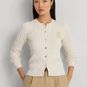 Lauren Ralph Lauren Cable-Knit Cotton Cardigan In Cream