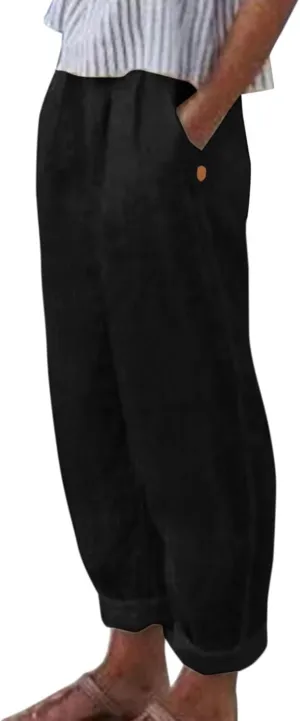 Linen Pants for Women 2025 Pants Stripe Print Side Trendy Pants Baggy Elastic Waist Straight Leg Comfy Beach Trousers