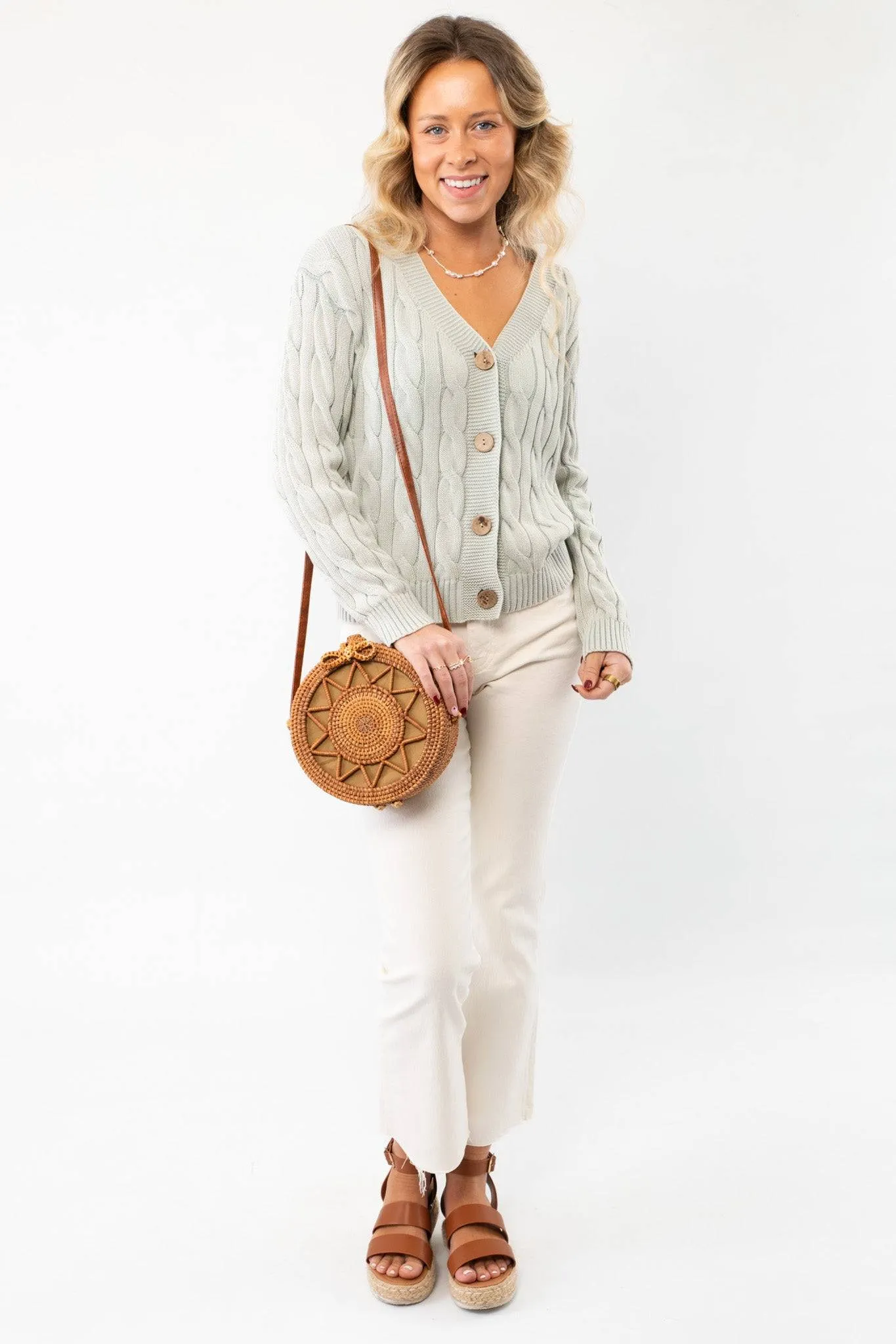 Liza Mint Cable Knit Cardigan