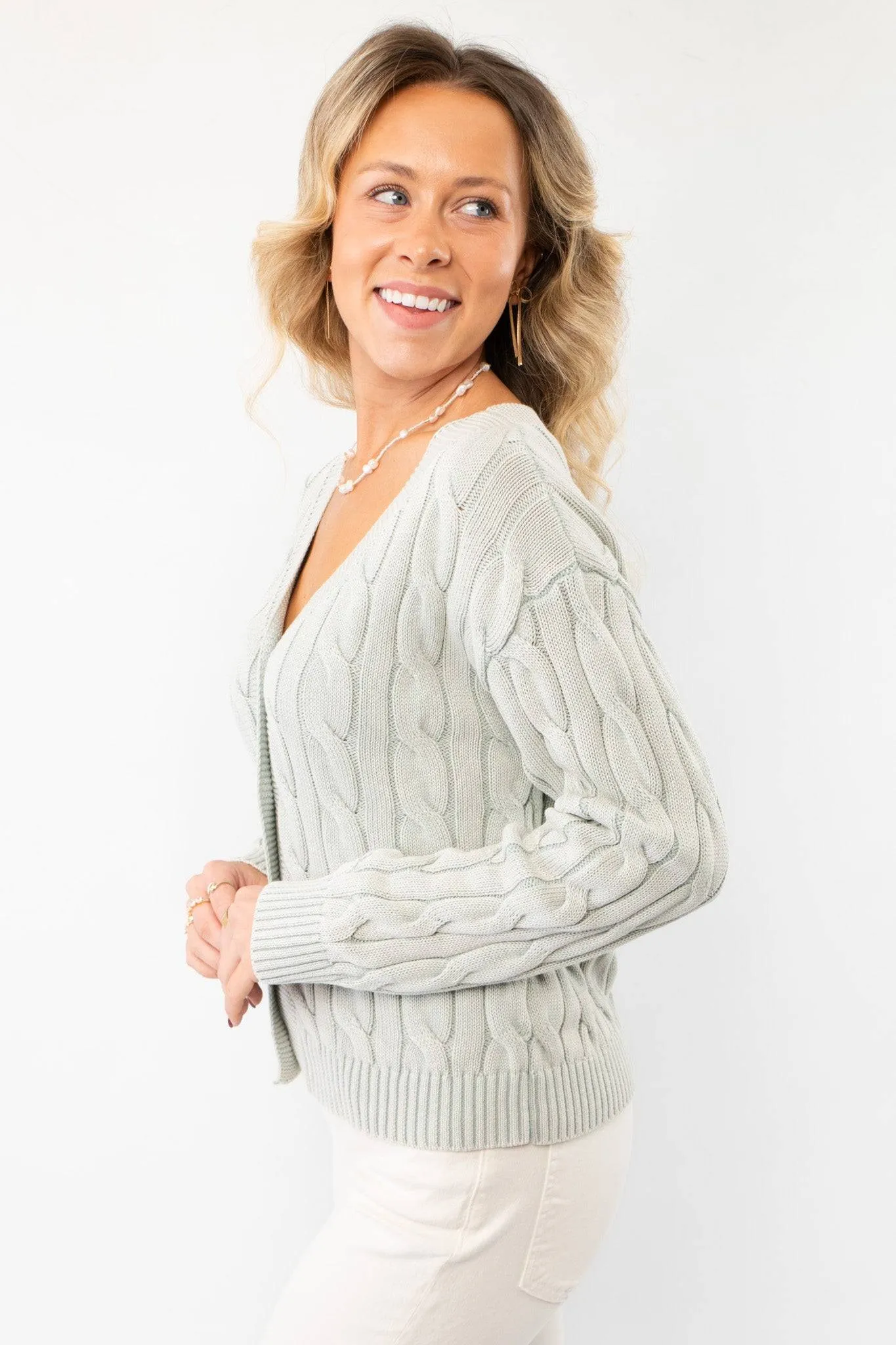 Liza Mint Cable Knit Cardigan