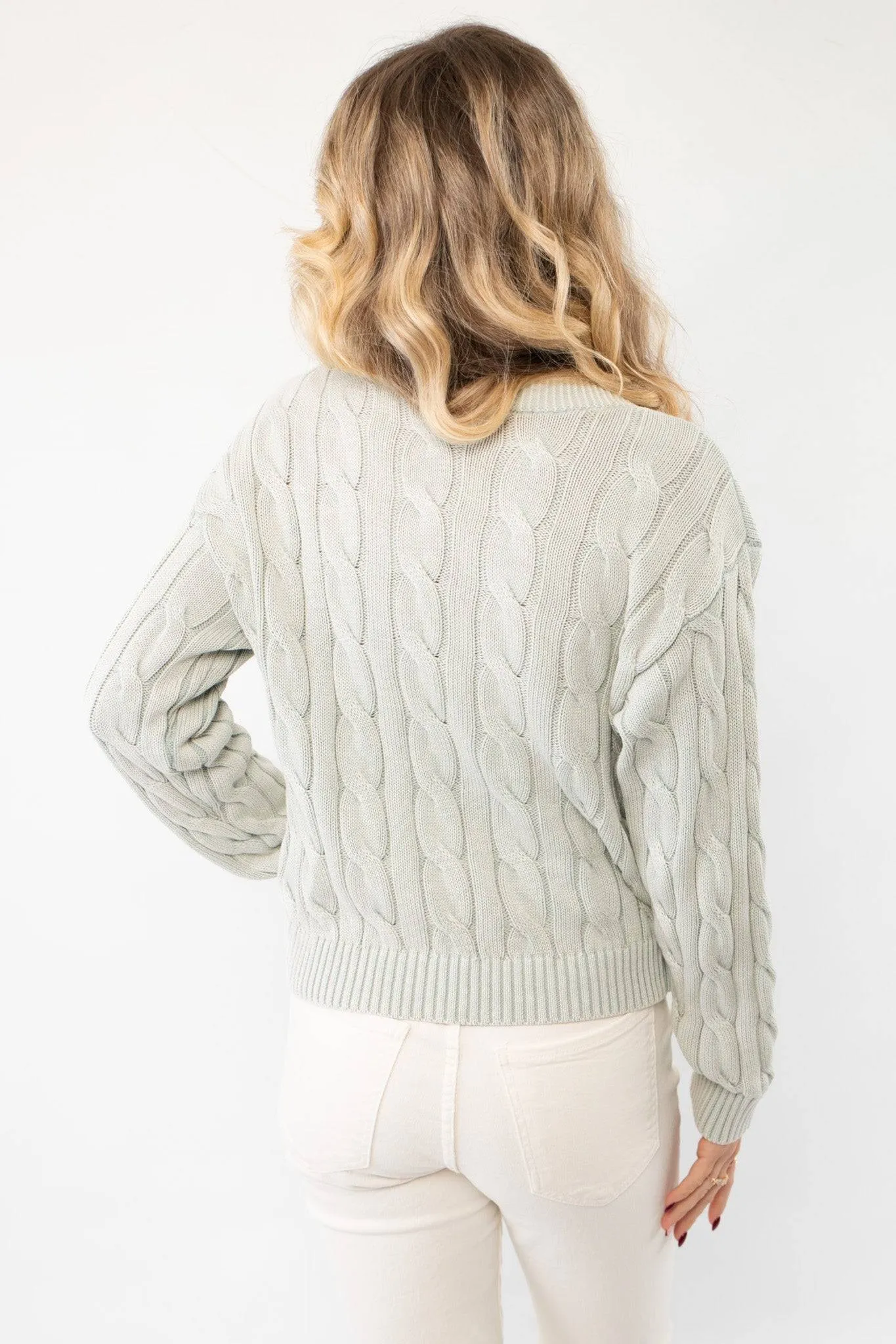 Liza Mint Cable Knit Cardigan