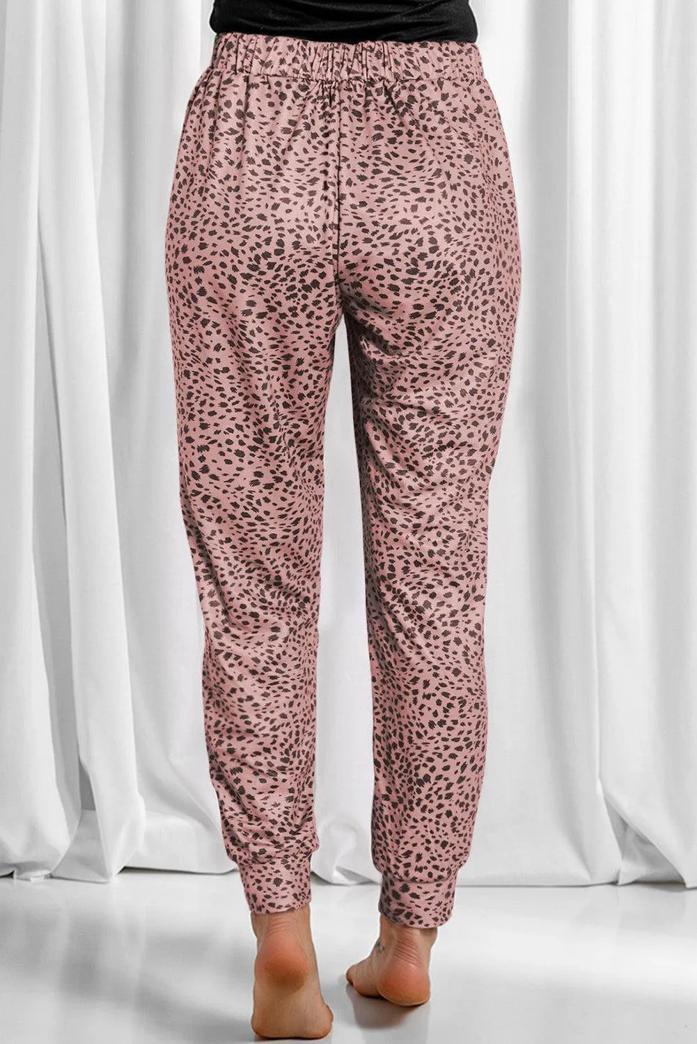 Lounge In Style Drawstring Leopard Print Joggers
