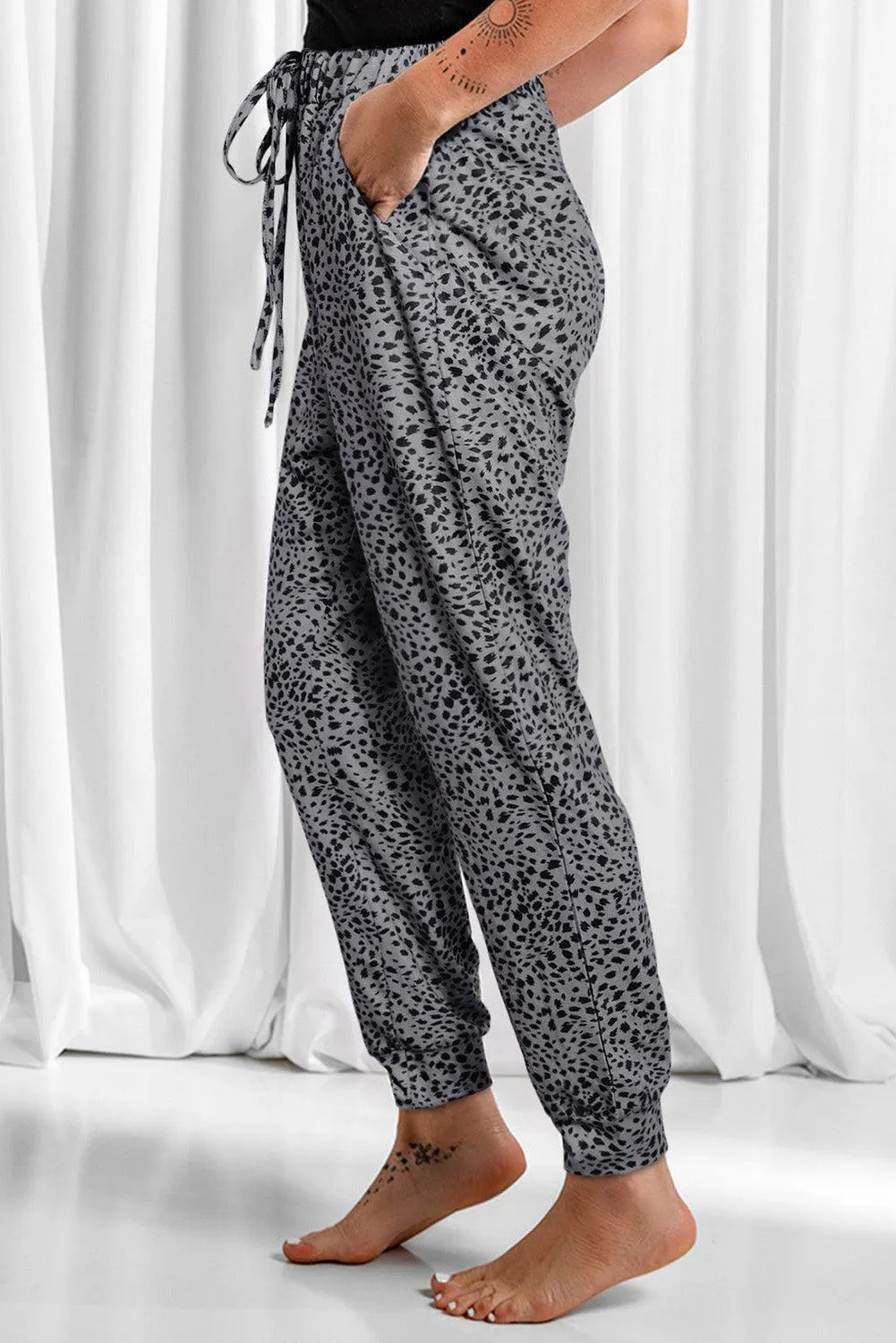 Lounge In Style Drawstring Leopard Print Joggers