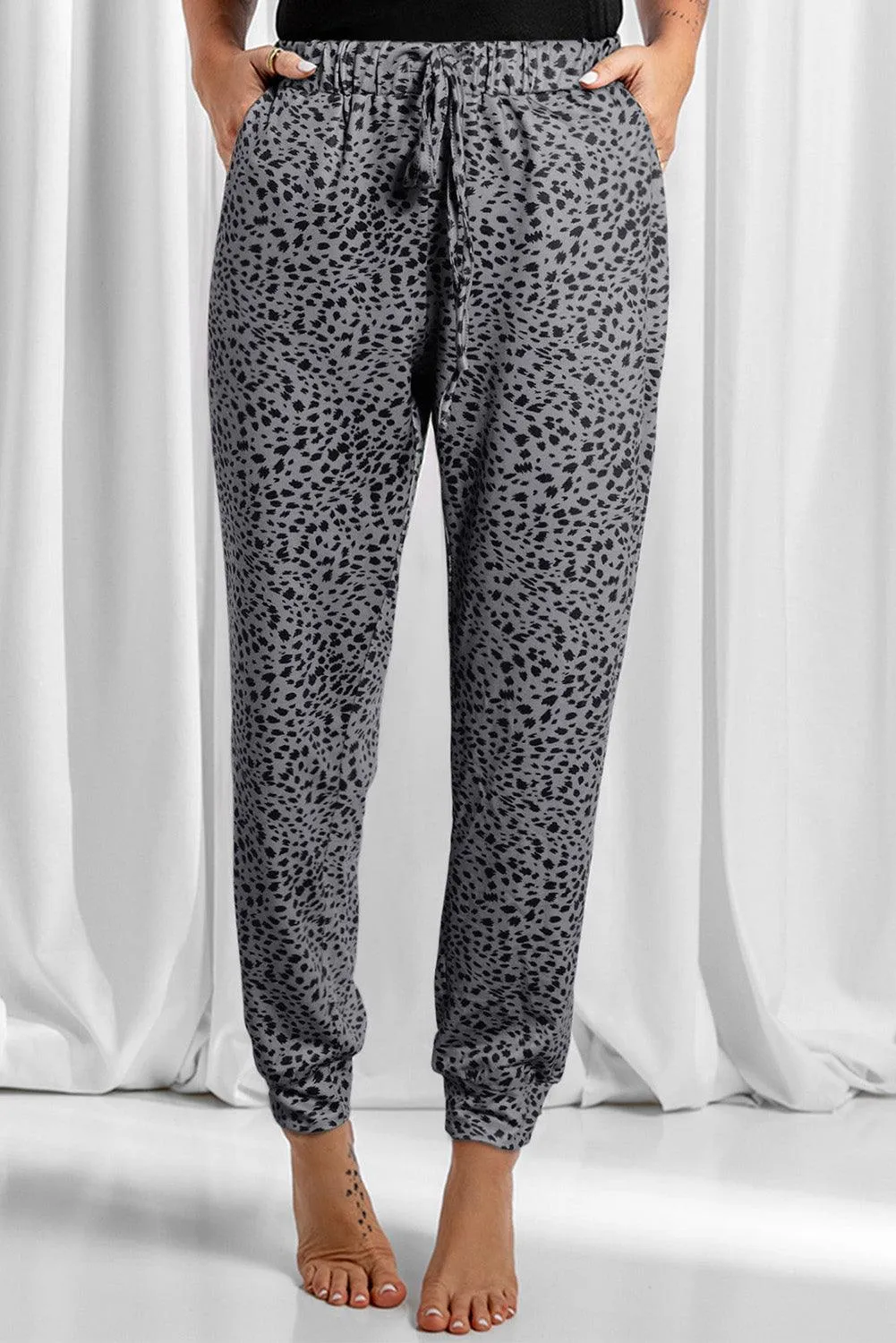 Lounge In Style Drawstring Leopard Print Joggers