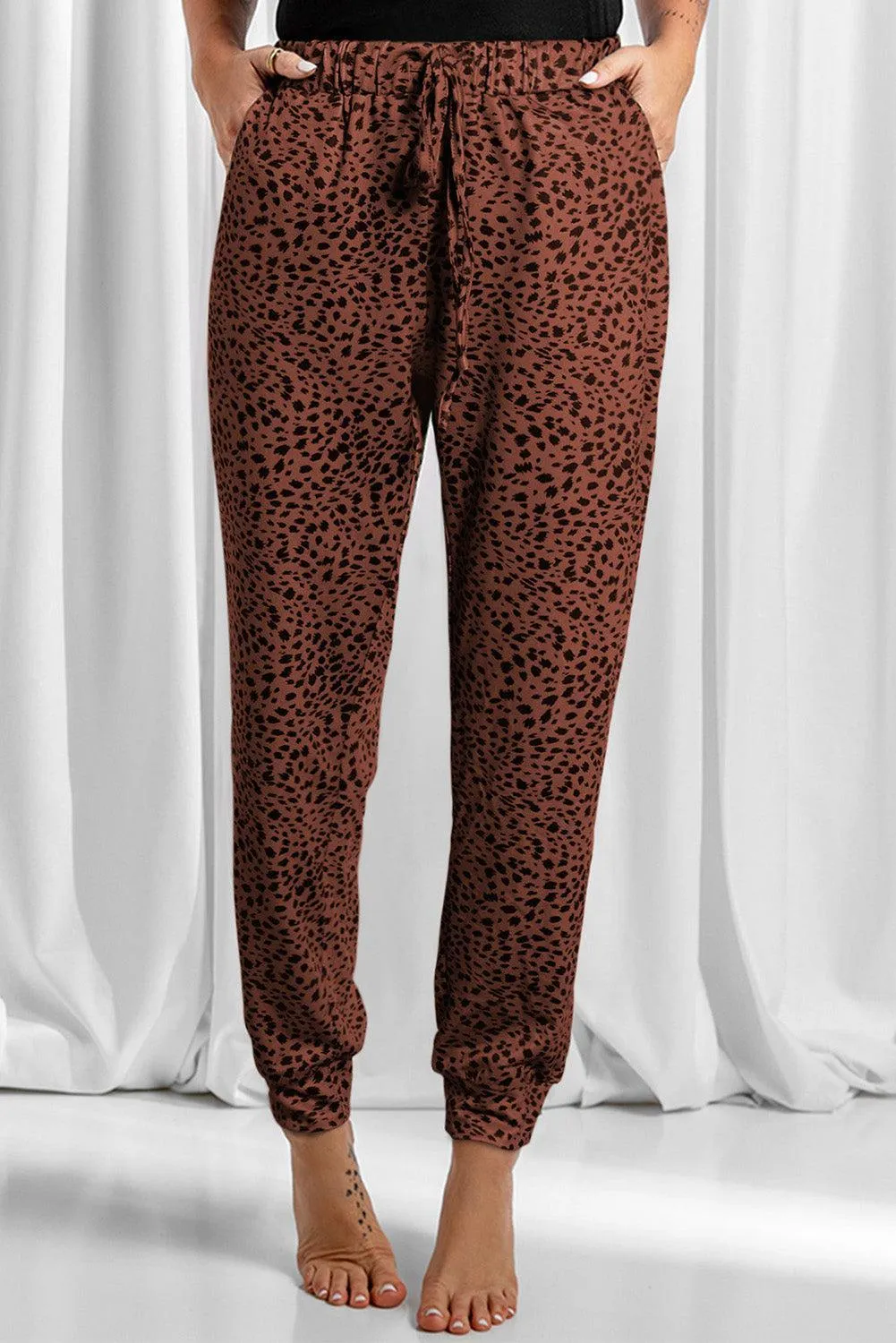 Lounge In Style Drawstring Leopard Print Joggers