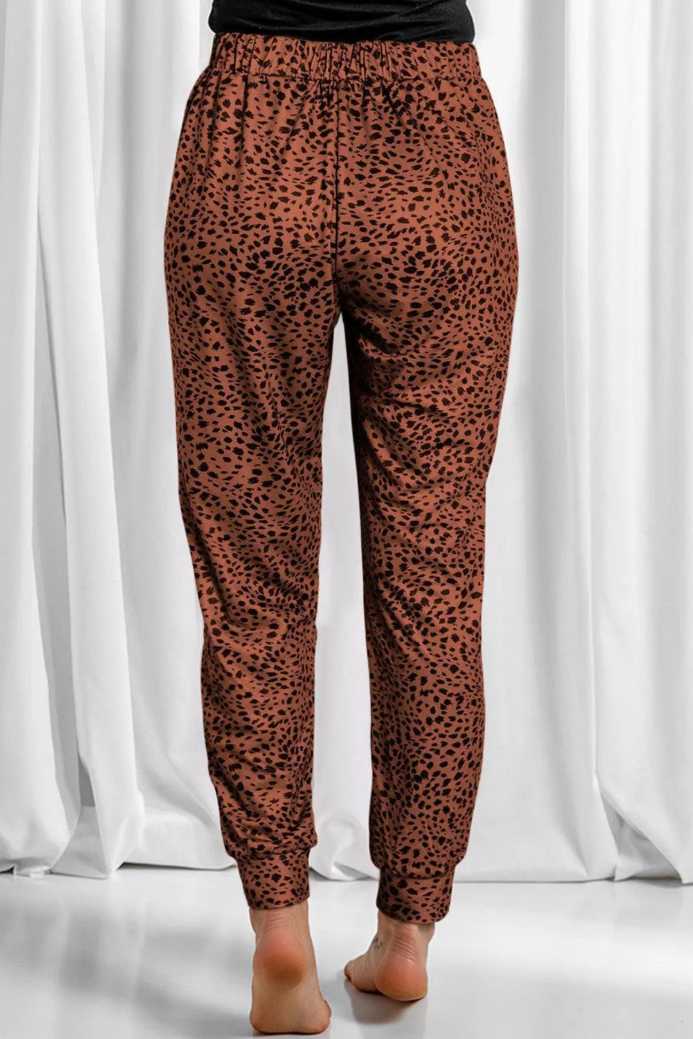 Lounge In Style Drawstring Leopard Print Joggers