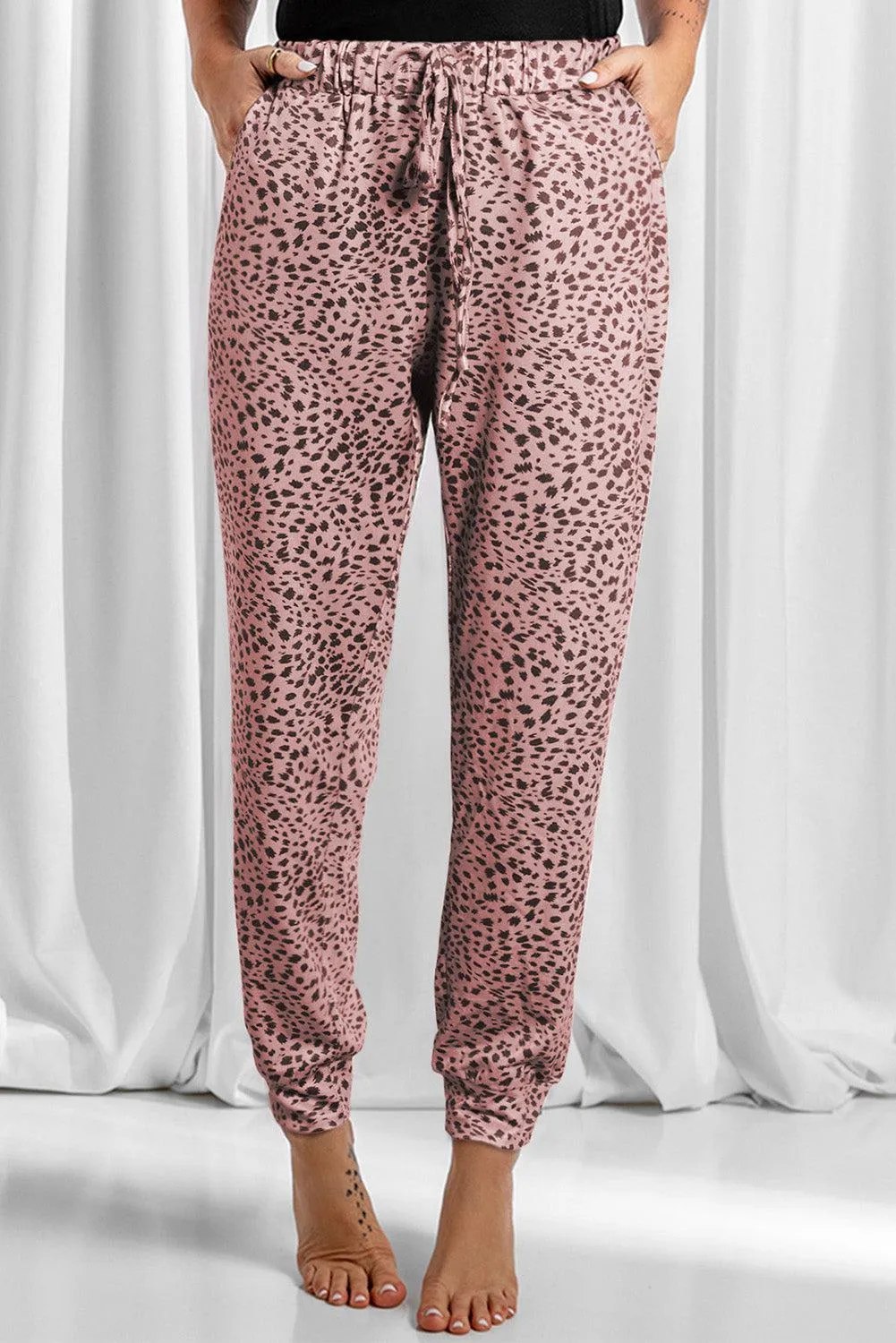 Lounge In Style Drawstring Leopard Print Joggers