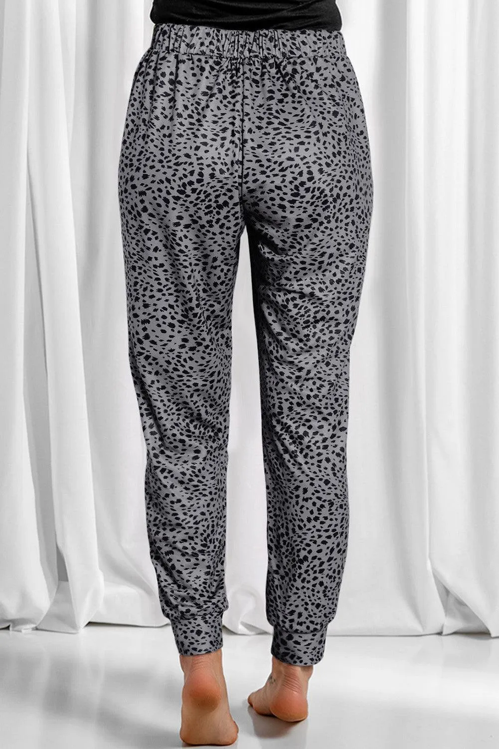 Lounge In Style Drawstring Leopard Print Joggers