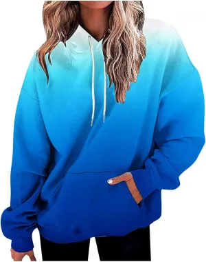 LRMQS Womens Fall Fashion 2024 Trendy Oversized Hoodie Sweatshirts Gradient Color Casual Drawstring Hoodies Pullover Clothes