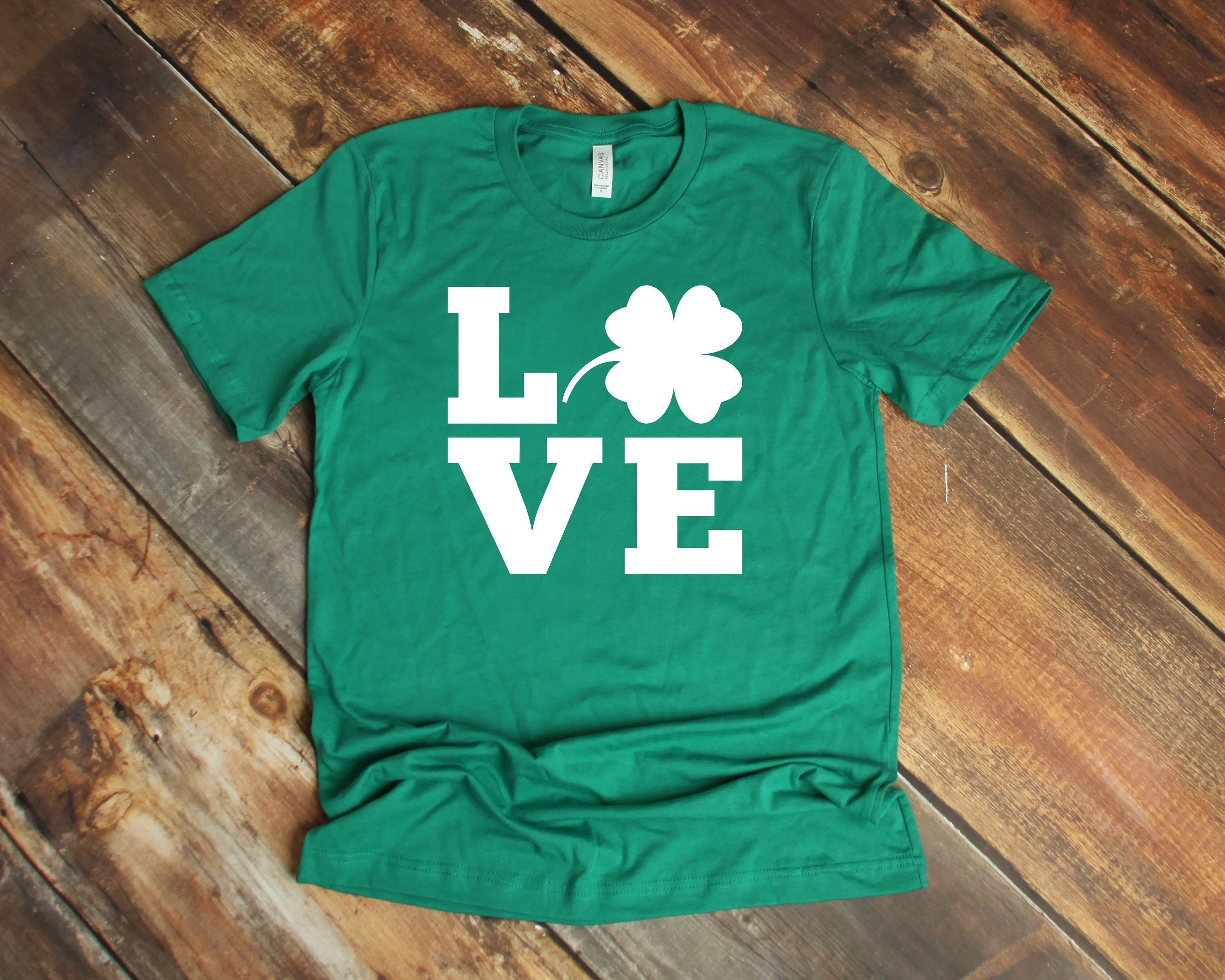 Lucky Love Four Leaf Clover T Shirt - Drinking Shirt for St. Patrick's Day - Teacher Unisex Shirt