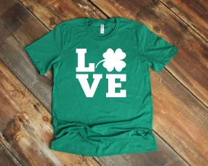 Lucky Love Four Leaf Clover T Shirt - Drinking Shirt for St. Patrick's Day - Teacher Unisex Shirt