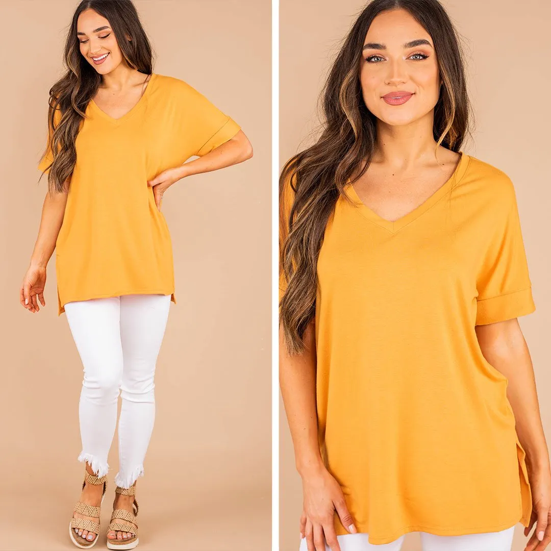 Make Your Life Easy Ash Mustard Yellow V-neck Top