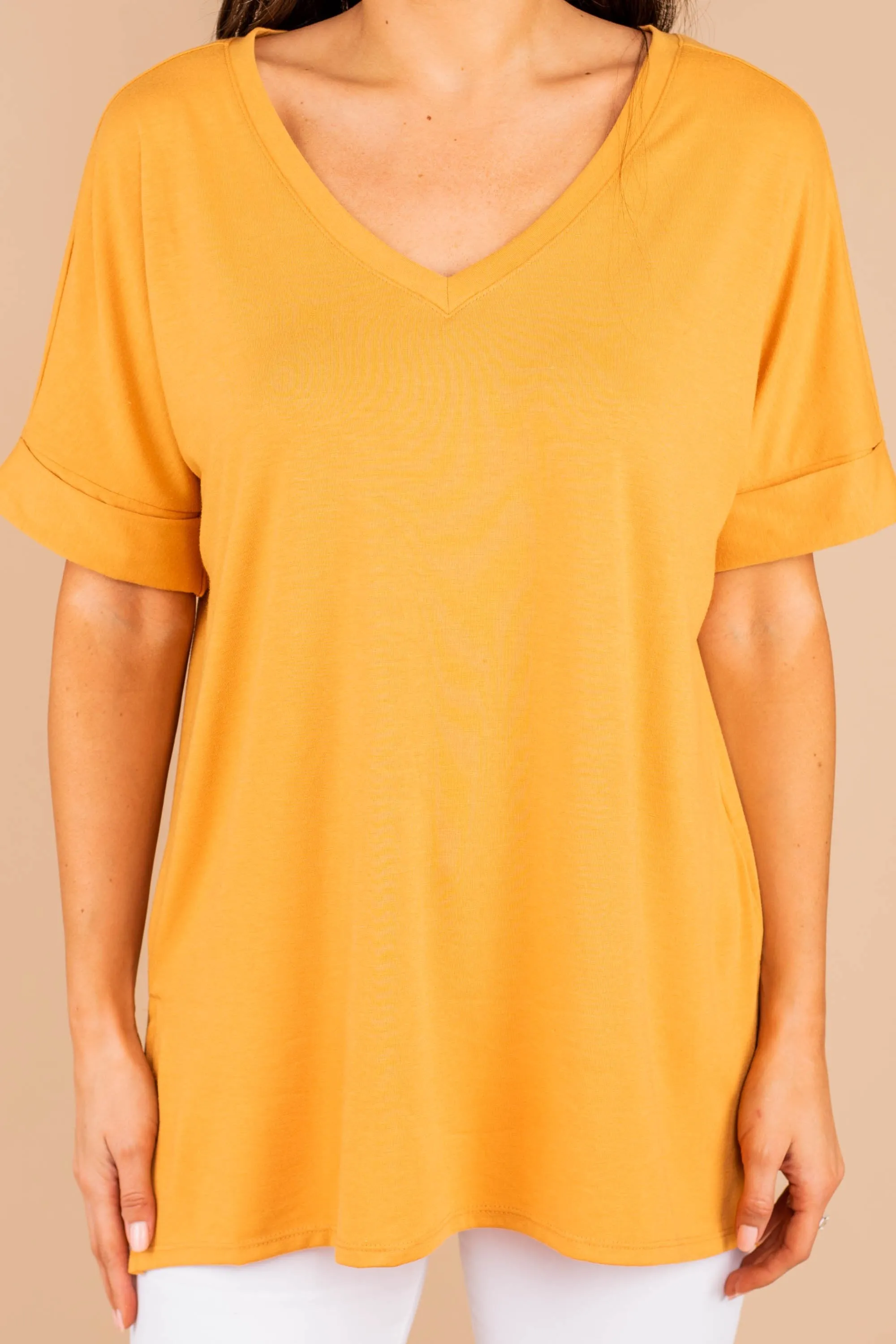Make Your Life Easy Ash Mustard Yellow V-neck Top