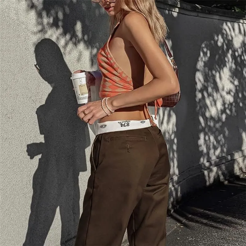 Mandonce Women's Sweatpants Cotton Relaxed Straight-Fit Casual Trousers Fashion High Waist Flap Work Pant