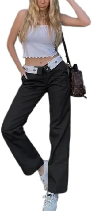 Mandonce Women's Sweatpants Cotton Relaxed Straight-Fit Casual Trousers Fashion High Waist Flap Work Pant