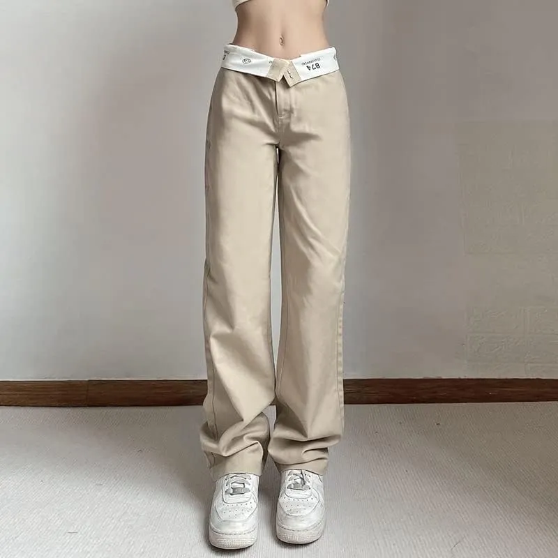 Mandonce Women's Sweatpants Cotton Relaxed Straight-Fit Casual Trousers Fashion High Waist Flap Work Pant