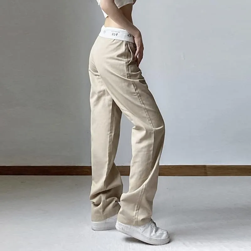 Mandonce Women's Sweatpants Cotton Relaxed Straight-Fit Casual Trousers Fashion High Waist Flap Work Pant