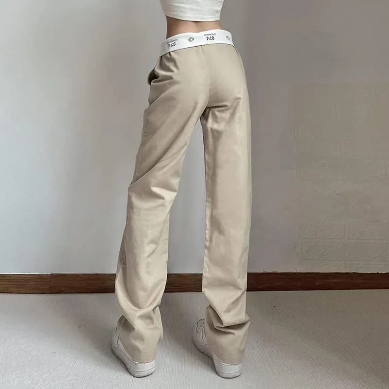 Mandonce Women's Sweatpants Cotton Relaxed Straight-Fit Casual Trousers Fashion High Waist Flap Work Pant