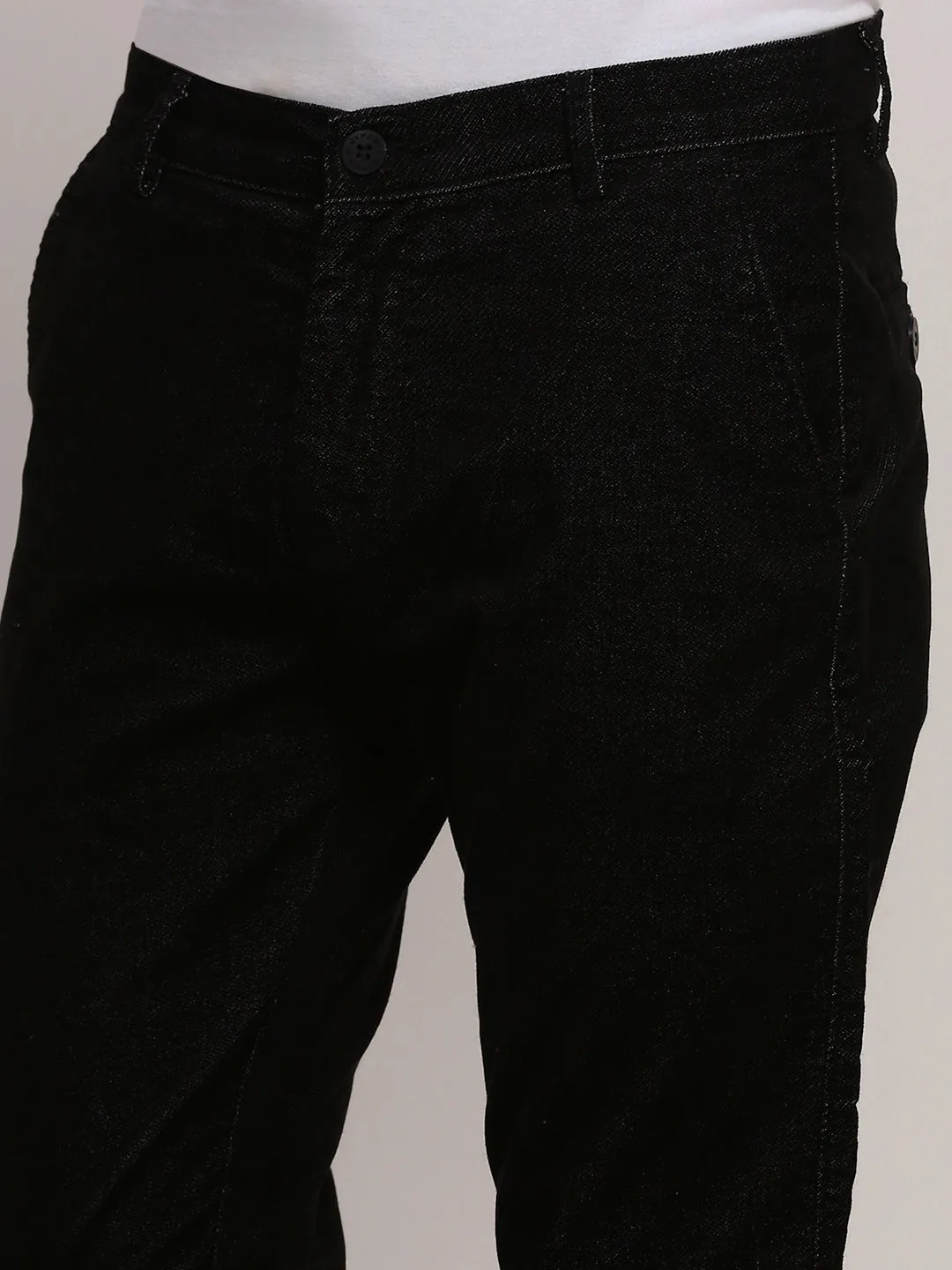 Men Black Slim Fit Low-Rise Trousers