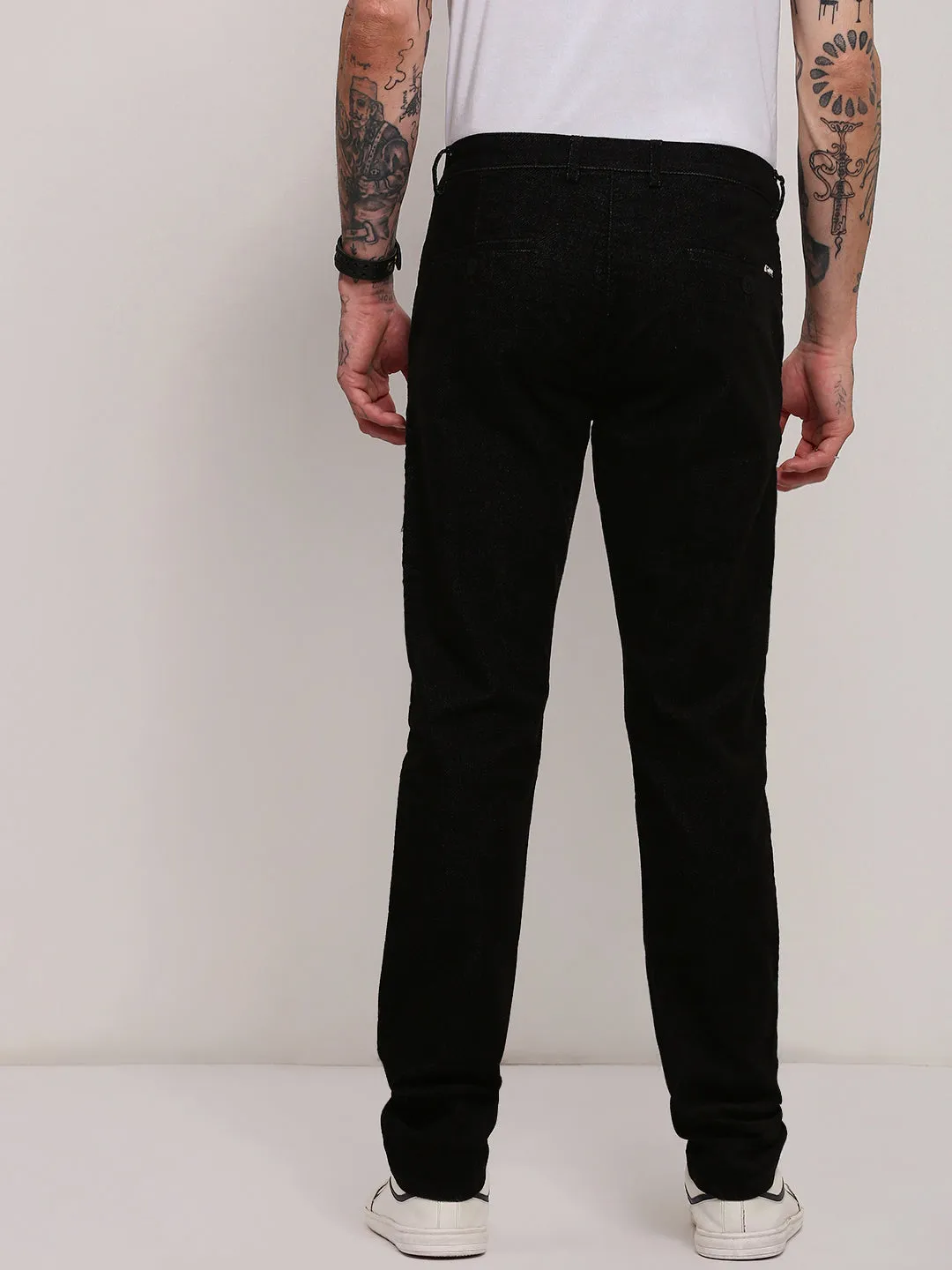 Men Black Slim Fit Low-Rise Trousers