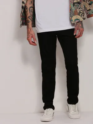 Men Black Slim Fit Low-Rise Trousers