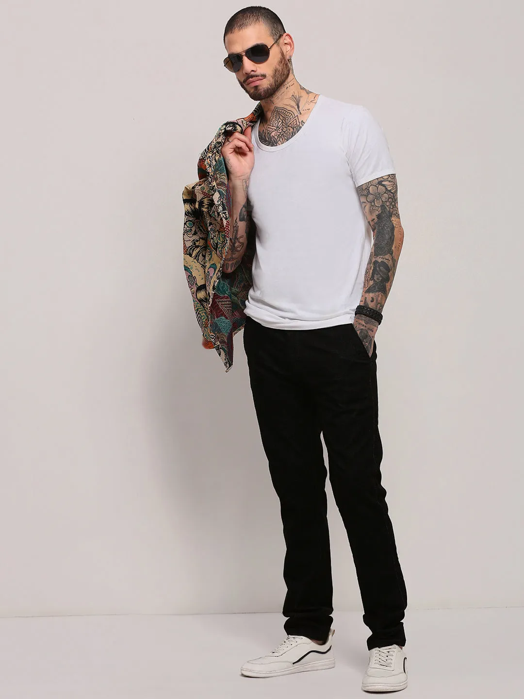 Men Black Slim Fit Low-Rise Trousers