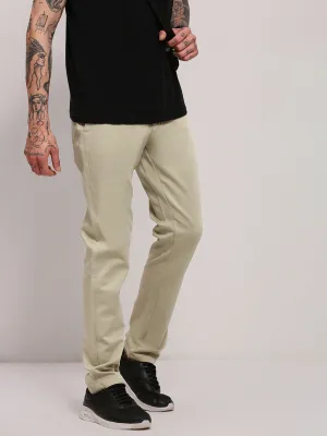 Men Green Solid Slim-Fit Cotton Trousers