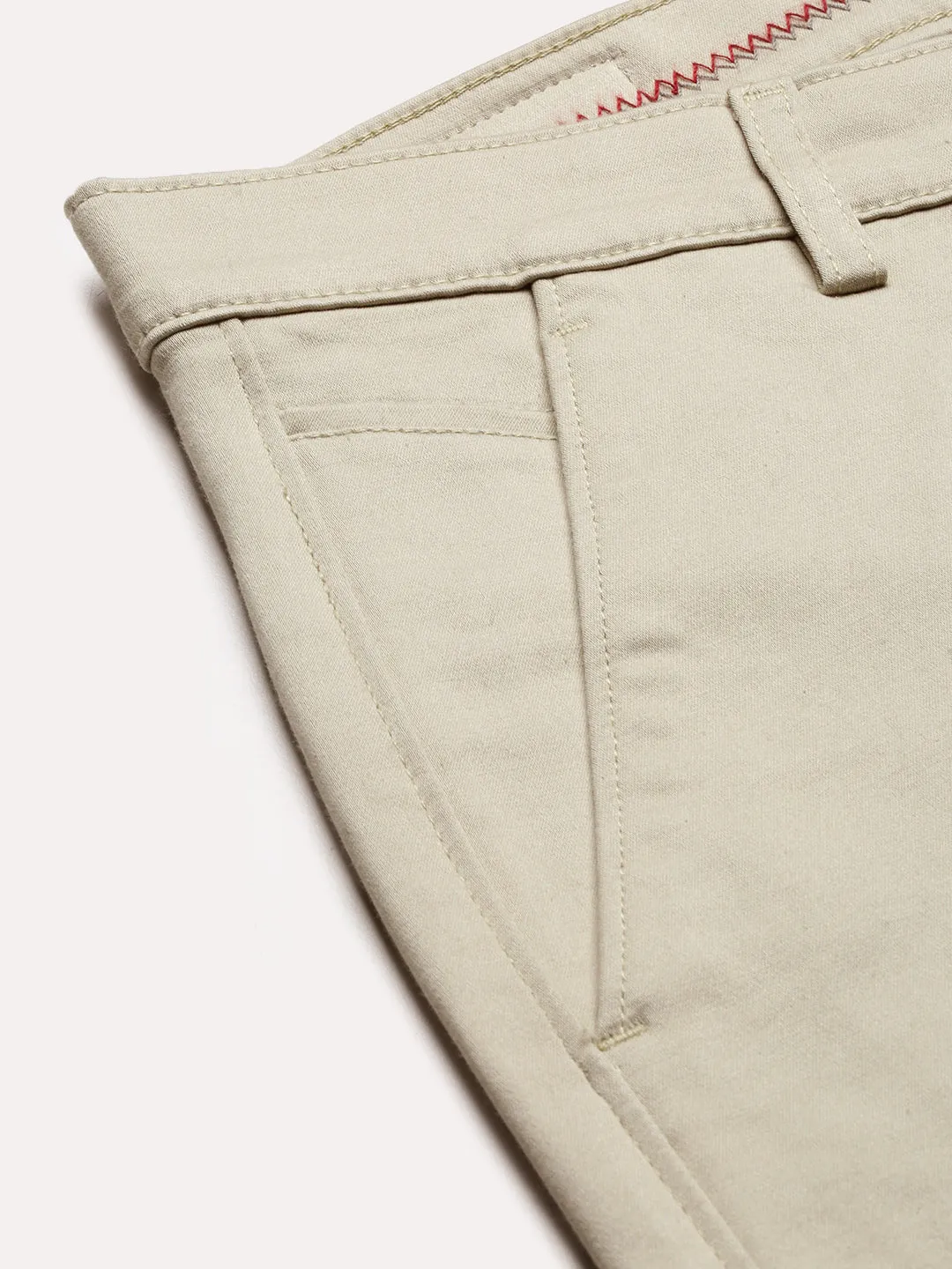 Men Green Solid Slim-Fit Cotton Trousers