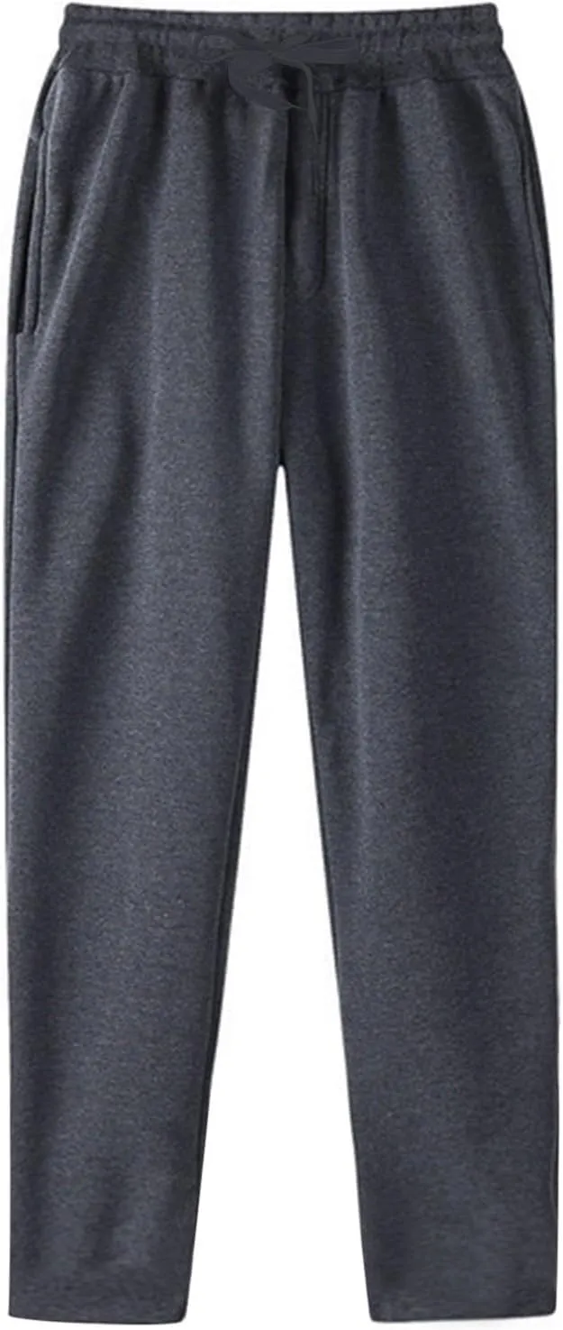 Men's Baggy Sweatpants Fleece Straight Leg Joggers, Workout Casual Pant Loose Athletic Trousers Elastic Waist Pockets