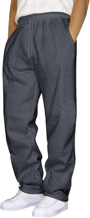 Men's Baggy Sweatpants Fleece Straight Leg Joggers, Workout Casual Pant Loose Athletic Trousers Elastic Waist Pockets