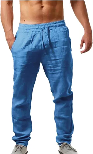 Mens Cargo Combat Work Pants Casual Linen Stretchy Drawstring Pant Sweatpants Baggy Workout Gym Joggers