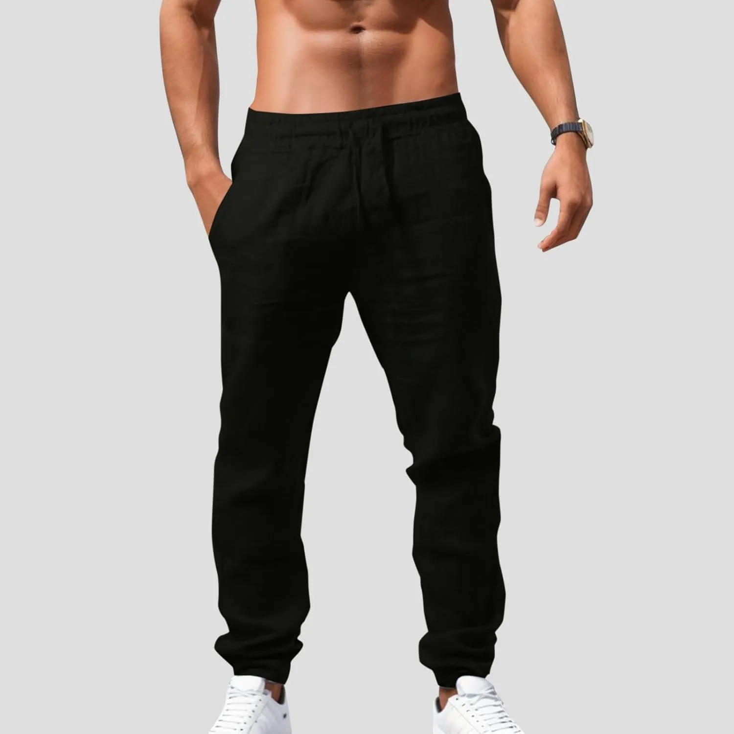 Men's Cargo Pants Casual Linen Stretch Stretch Waistband Pant Lightweight Sweatpants Joggers Gym Running