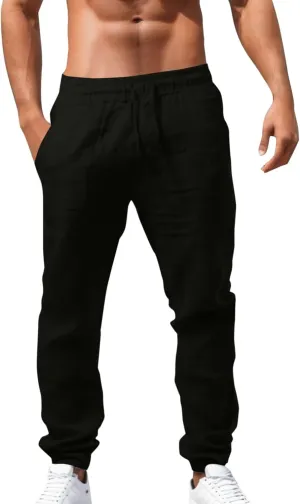 Men's Cargo Pants Casual Linen Stretch Stretch Waistband Pant Lightweight Sweatpants Joggers Gym Running