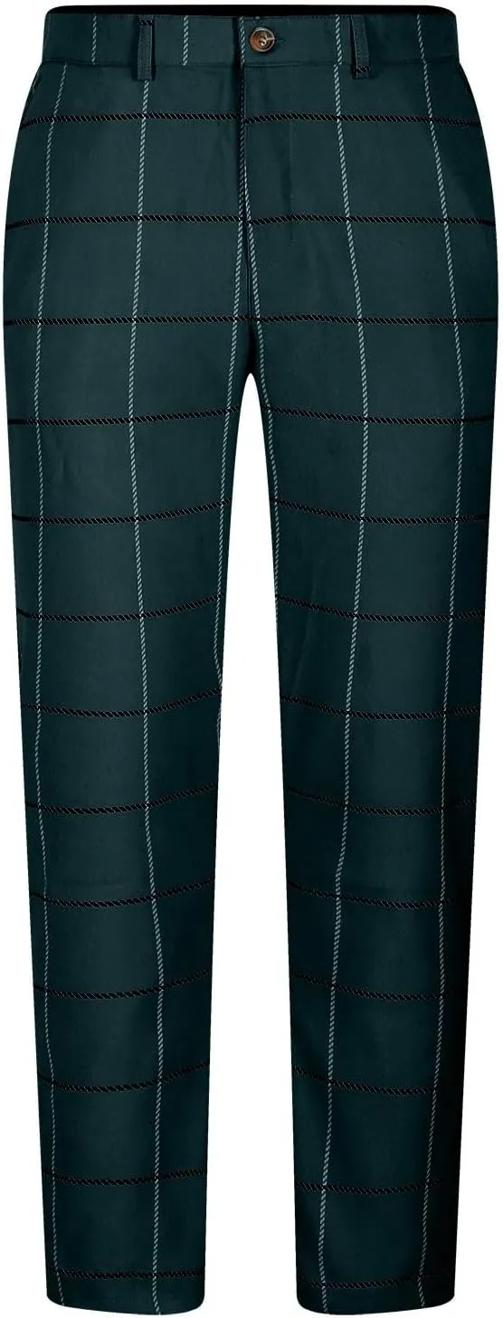 Men's Fashion Stretch Dress Pants Slim Fit Lightweight Plaid Skinny Long Pants Casual Business Work Golf Trousers