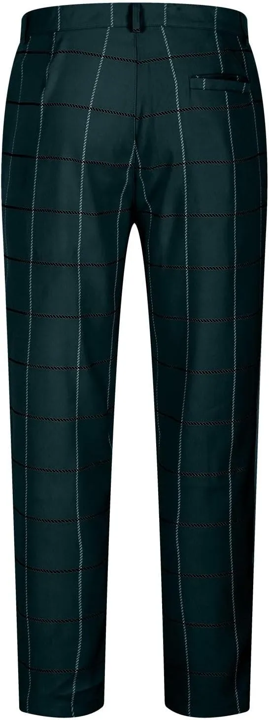 Men's Fashion Stretch Dress Pants Slim Fit Lightweight Plaid Skinny Long Pants Casual Business Work Golf Trousers