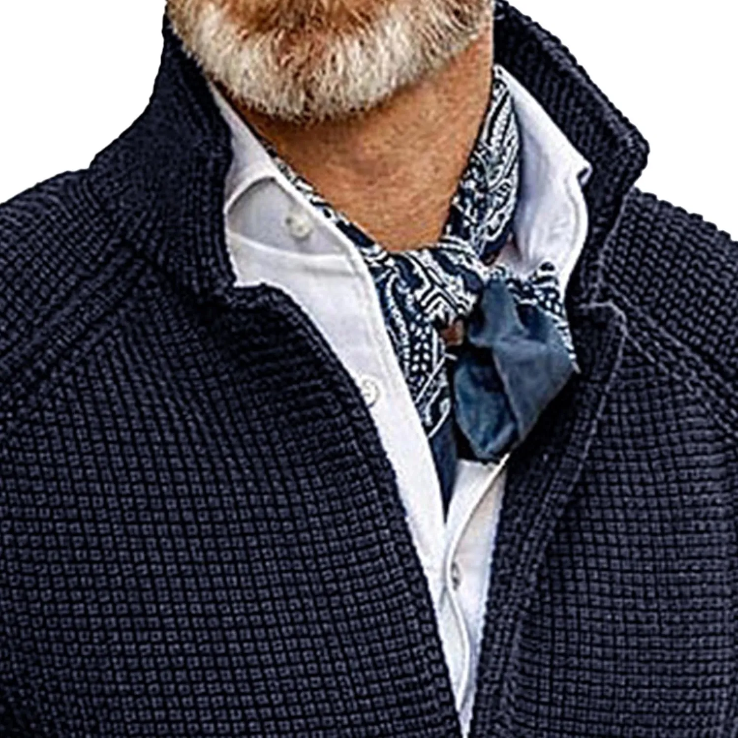 Men's Knitted Jacket Casual Button Up Slim Fit Cardigan Warm Cable Sweater Blazer with Pockets