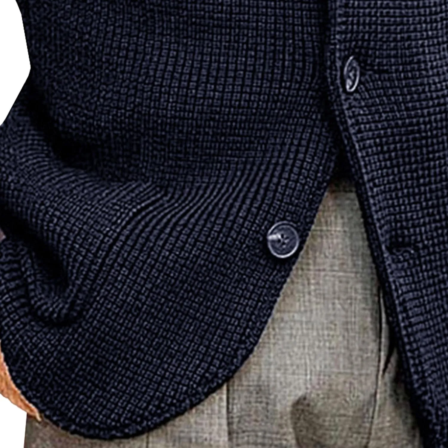 Men's Knitted Jacket Casual Button Up Slim Fit Cardigan Warm Cable Sweater Blazer with Pockets